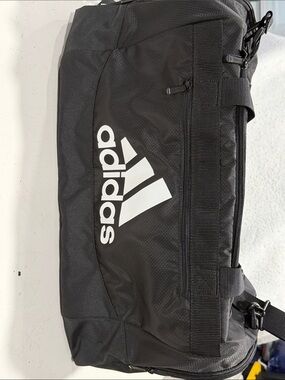adidas Black Duffel with White Logo - Sport Travel Tote, gym bag.